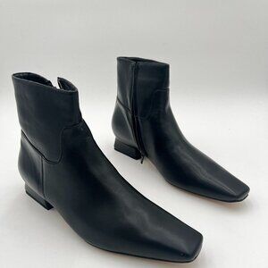 Black Comfy Chunky Low Heels Ankle Boots Square Toe Fall Winter Dress Shoe